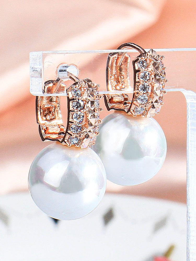 14K 진주 12미리 귀걸이 원터치 큐빅 링 한복 혼주 다흰 생일 선물