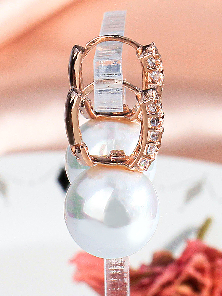 14K 진주 12미리 귀걸이 원터치 큐빅 링 한복 혼주 다흰 생일 선물