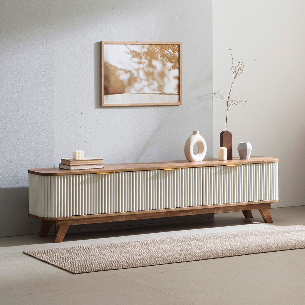 장인가구 디어 원목 템바보드 TV다이 선반 높은 낮은 3단 서랍형 거실장 1800