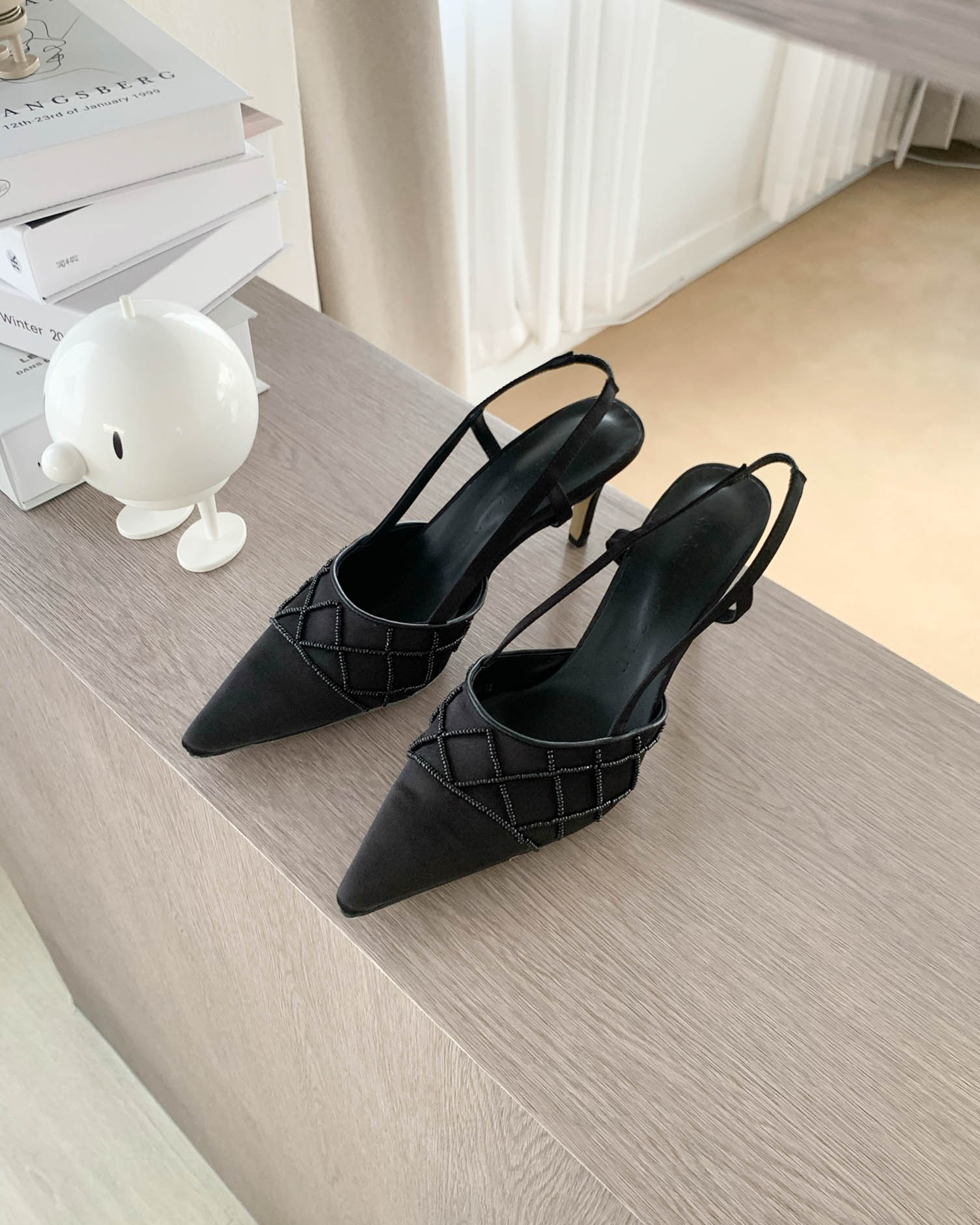 트위드 진주 비즈 새틴 스틸레토 슬링백 힐 (2col) / 7cm, 225mm-250mm 상세 이미지 11