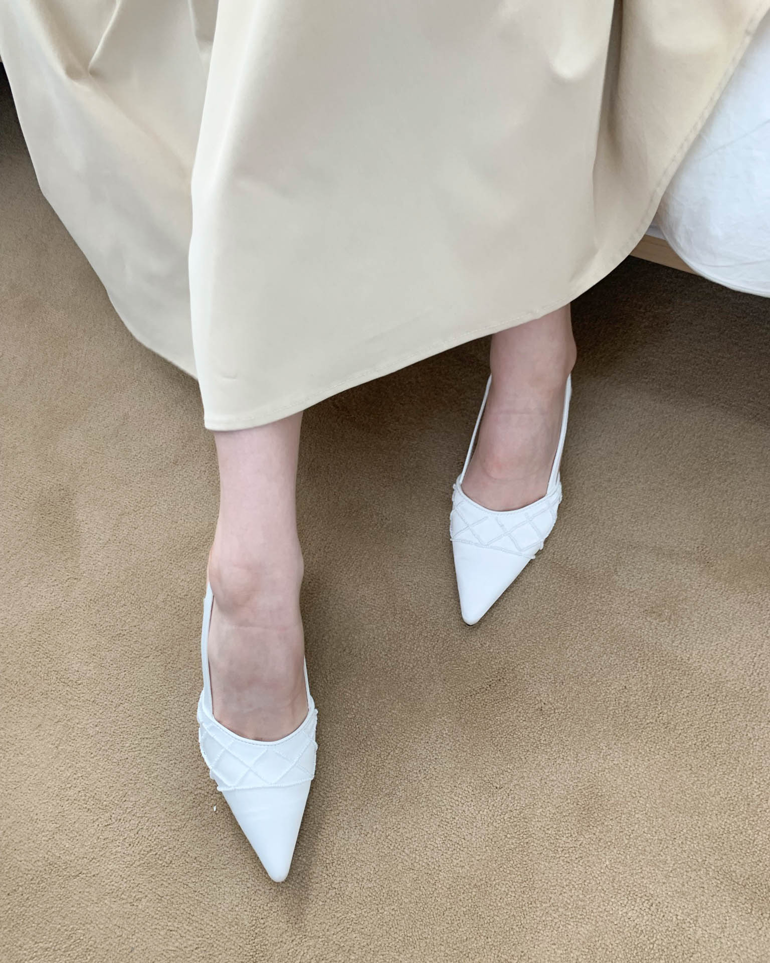 트위드 진주 비즈 새틴 스틸레토 슬링백 힐 (2col) / 7cm, 225mm-250mm 상세 이미지 23