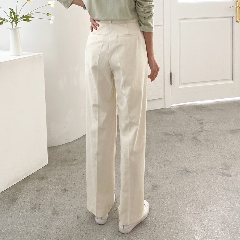 하이웨스트 코튼 세미 핀턱 와이드팬츠 여자 와이드슬랙스 가을 여성 면바지 일자팬츠 베이지 - 상세 이미지 4