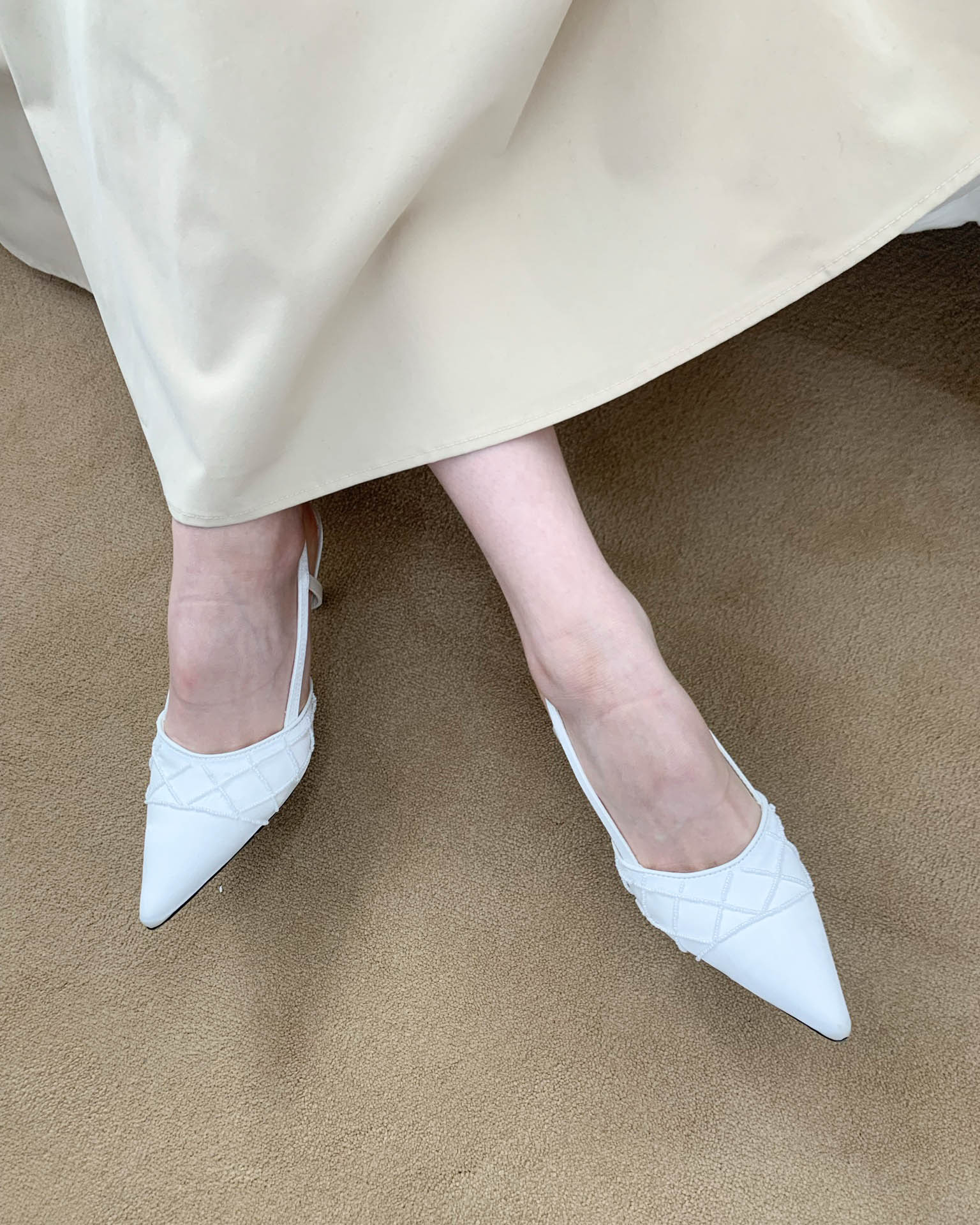트위드 진주 비즈 새틴 스틸레토 슬링백 힐 (2col) / 7cm, 225mm-250mm 상세 이미지 24