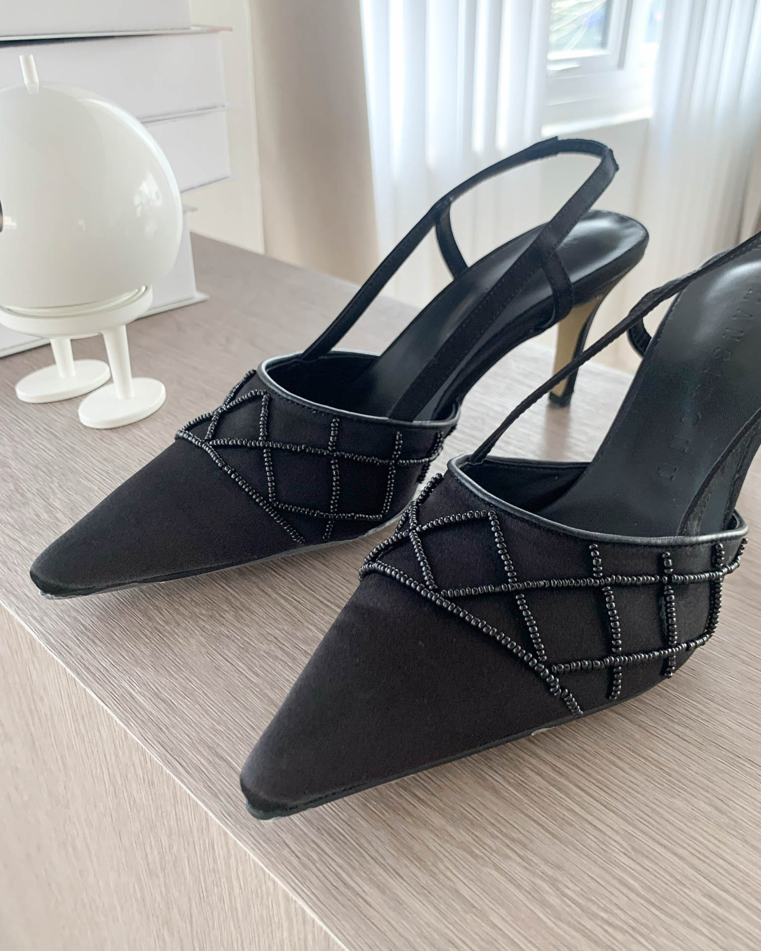 트위드 진주 비즈 새틴 스틸레토 슬링백 힐 (2col) / 7cm, 225mm-250mm 상세 이미지 12