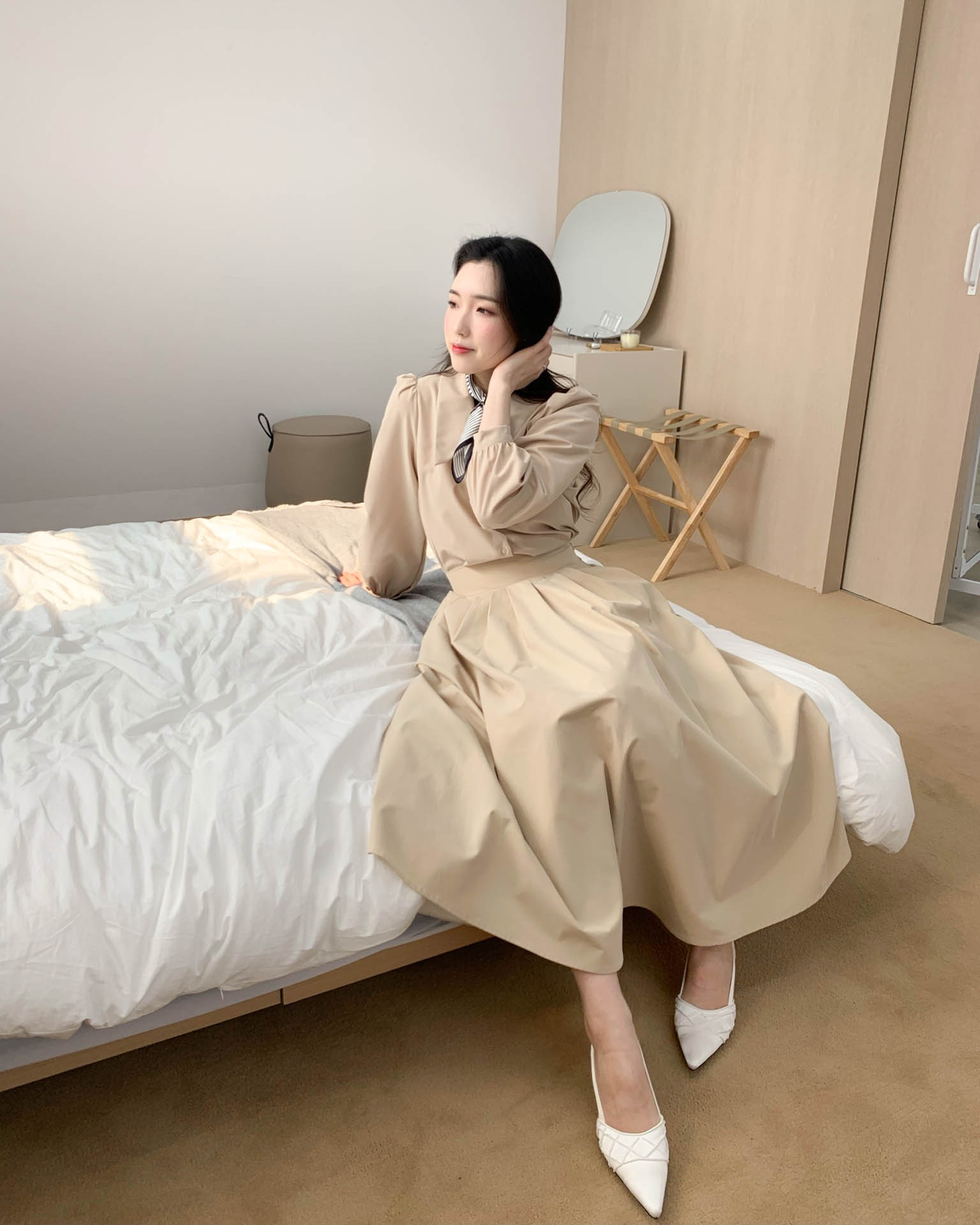 트위드 진주 비즈 새틴 스틸레토 슬링백 힐 (2col) / 7cm, 225mm-250mm 상세 이미지 32