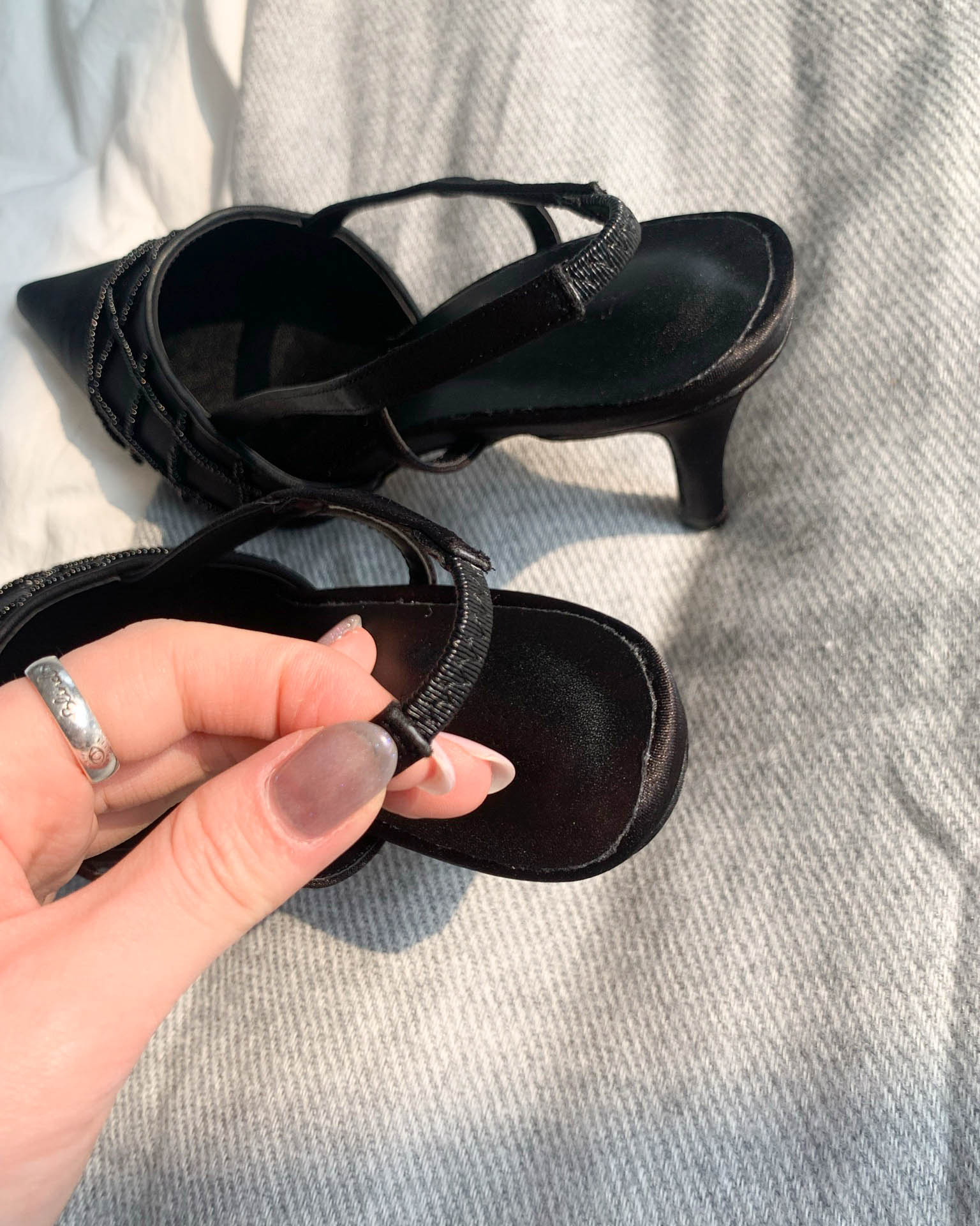 트위드 진주 비즈 새틴 스틸레토 슬링백 힐 (2col) / 7cm, 225mm-250mm 상세 이미지 17