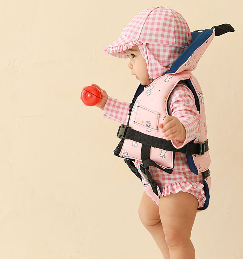 유아 아기 네오플랜 수영조끼 아동 부력보조복 후두부 보호 토끼 조끼