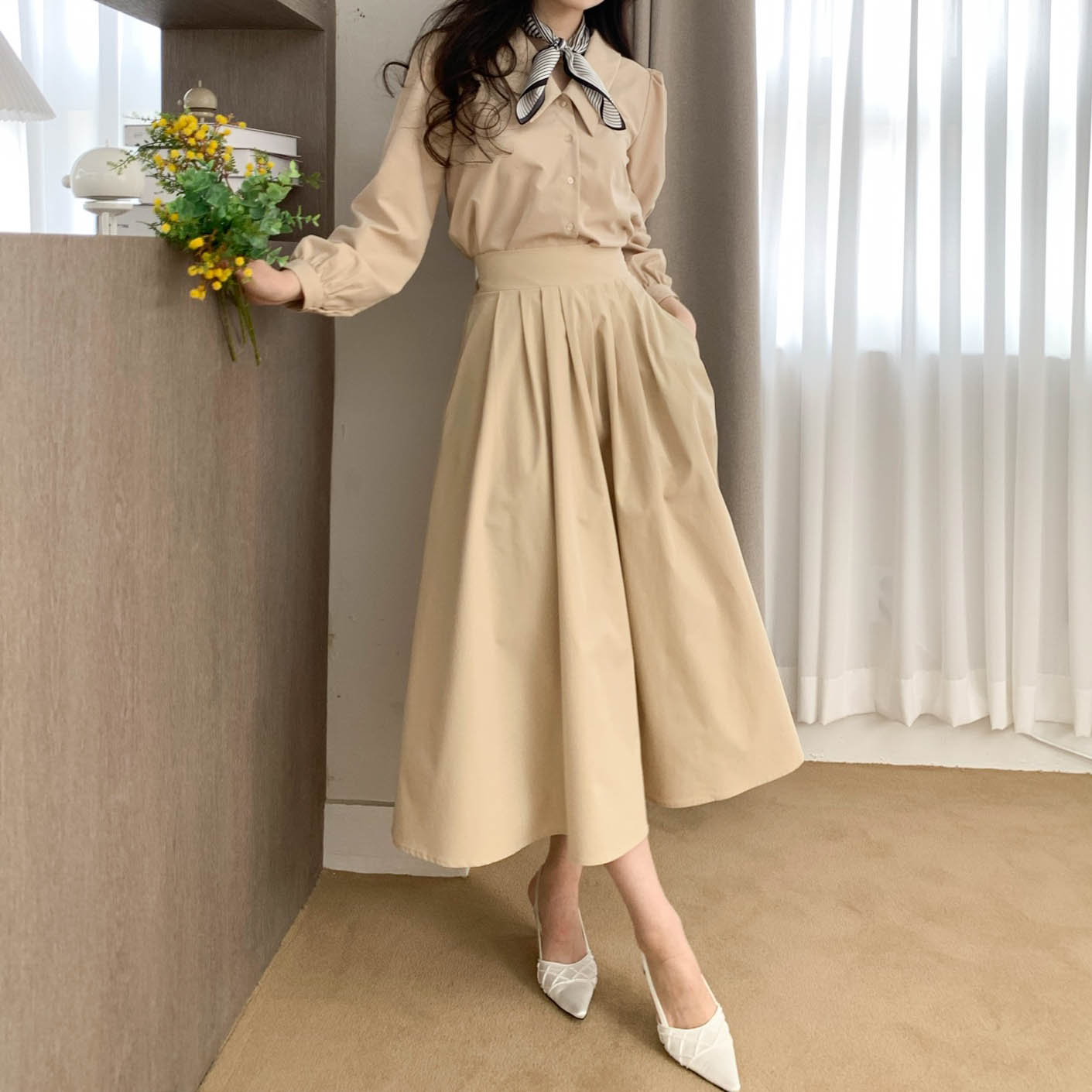 트위드 진주 비즈 새틴 스틸레토 슬링백 힐 (2col) / 7cm, 225mm-250mm 상세 이미지 35