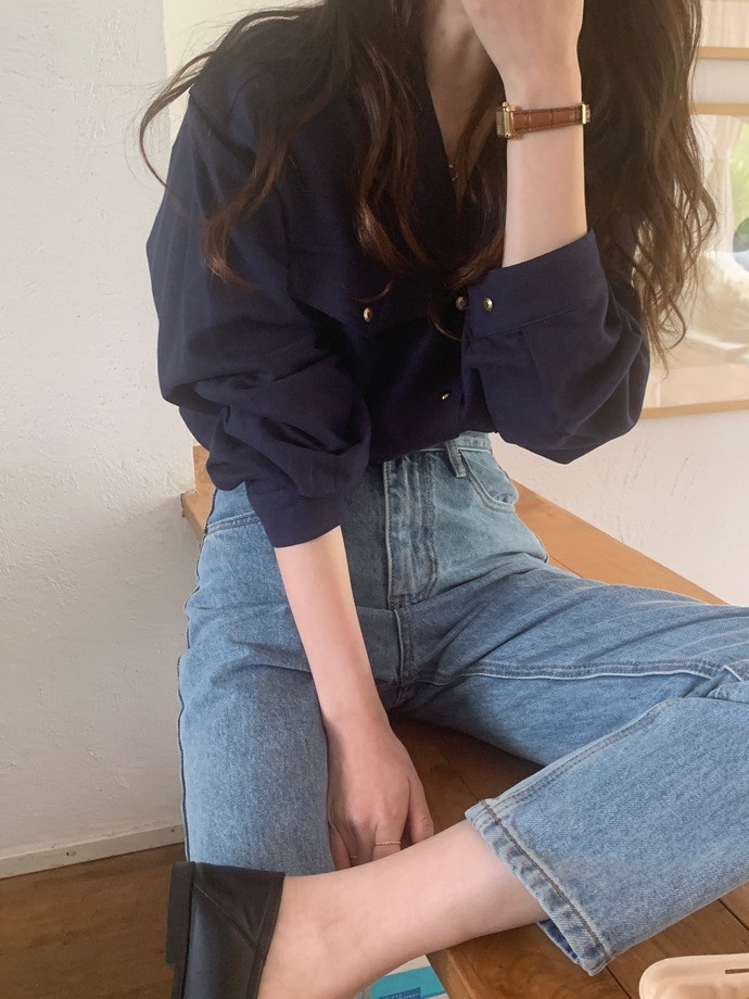 [자체제작]#가을🍂굿모닝 실키 양포켓 골드버튼 하객룩 블라우스 셔츠 상세 이미지 5
