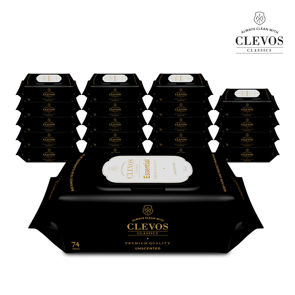 클레보스 두꺼운 아기 아기용 물티슈 20팩 유아 신생아 베이비 엠보싱 에센셜 블랙 70매