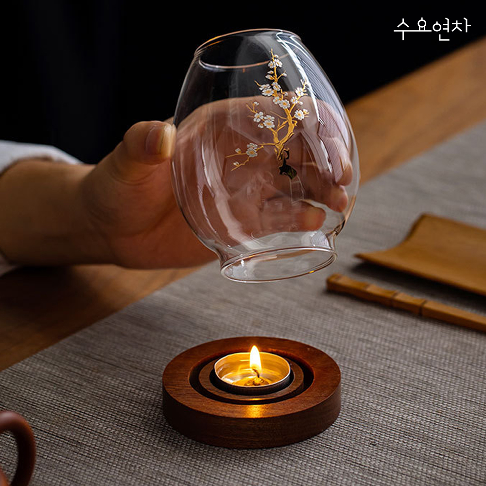 유리 호롱 티라이트 홀더 우드 캔들 촛대 티라이트1개 이미지 8