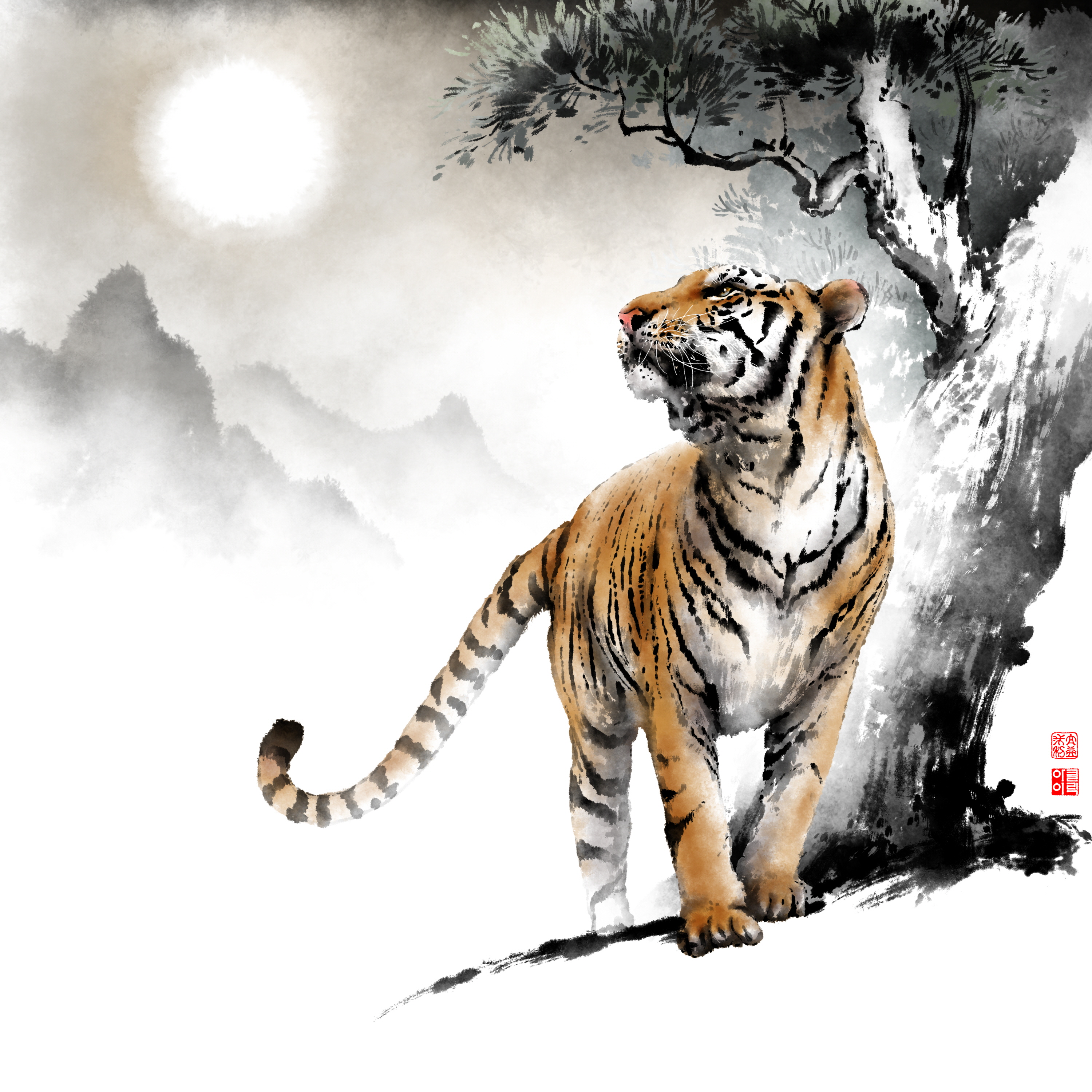 호랑이 그림 포스터 17종 새해 거실 인테리어 벽장식 패브릭 액자 거실 현관 A0 A1 : 포토판다