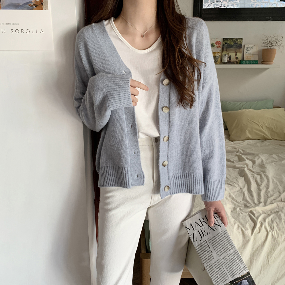 오버핏 알파카 울 가디건 여성 니트가디건 브이넥 여자 가디건 핑크 블랙 - 상세 이미지 3