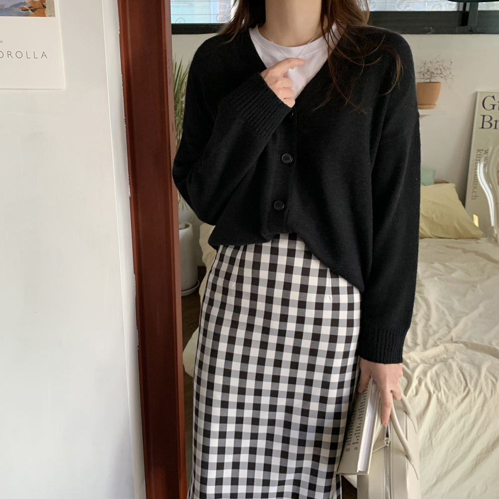 오버핏 알파카 울 가디건 여성 니트가디건 브이넥 여자 가디건 핑크 블랙 - 상세 이미지 5