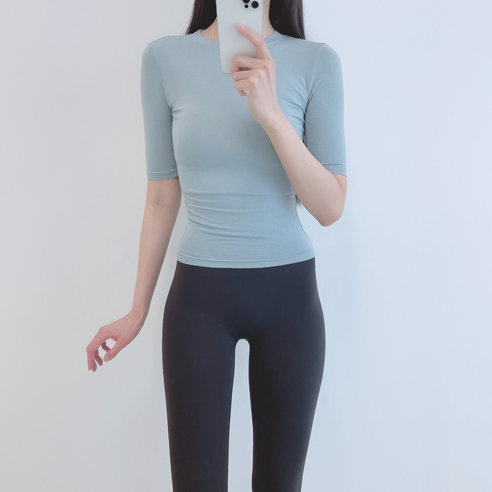 로라벨 보미 필라테스복 여성 요가복 필라테스 상의 옷 커버업 티셔츠 탑 반팔 시스루 복장 - 상세 이미지 3