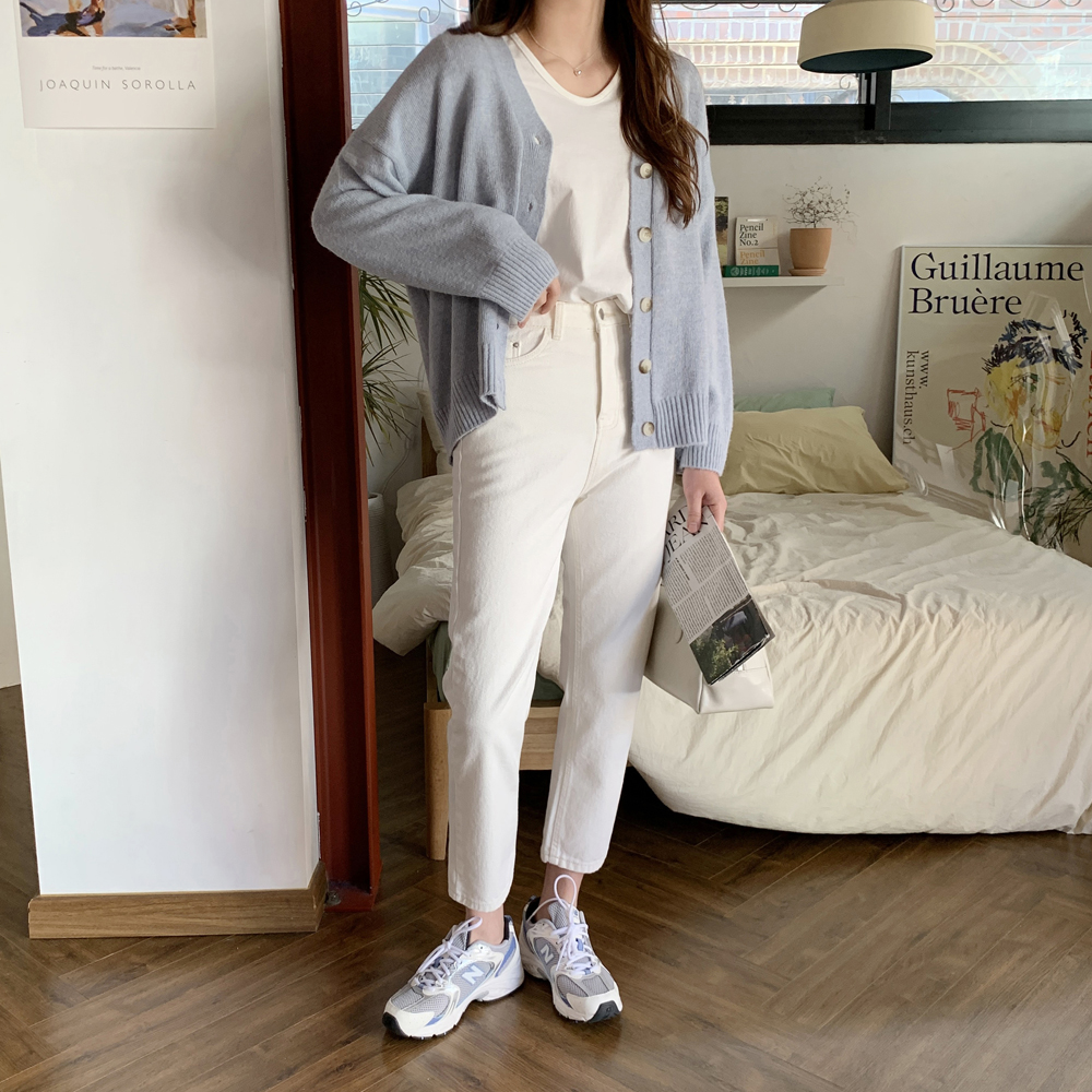 오버핏 알파카 울 가디건 여성 니트가디건 브이넥 여자 가디건 핑크 블랙 - 상세 이미지 4