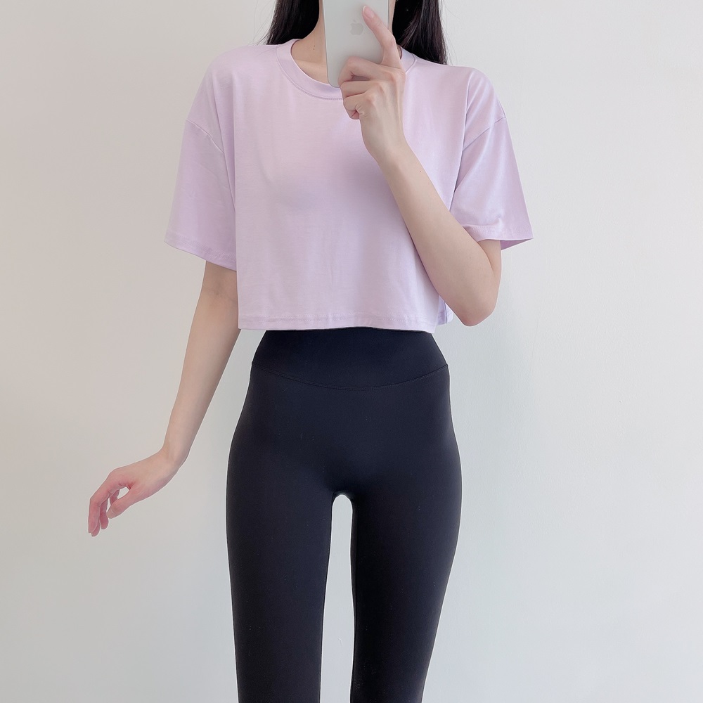 로라벨 바인 필라테스복 요가복 필라테스 루즈핏 상의 옷 커버업 운동복 탑 요가 반팔 크롭 - 상세 이미지 3