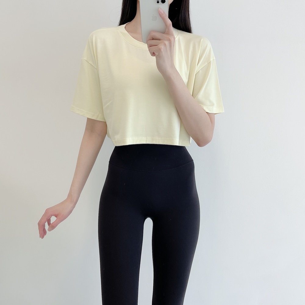 로라벨 바인 필라테스복 요가복 필라테스 루즈핏 상의 옷 커버업 운동복 탑 요가 반팔 크롭 - 상세 이미지 2