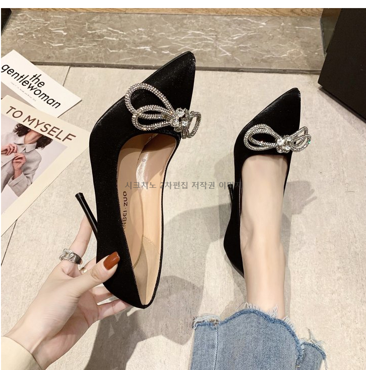 쥬리오 7,10cm 새틴 스틸레토 큐빅 하이힐 구두 2color 상세 이미지 3
