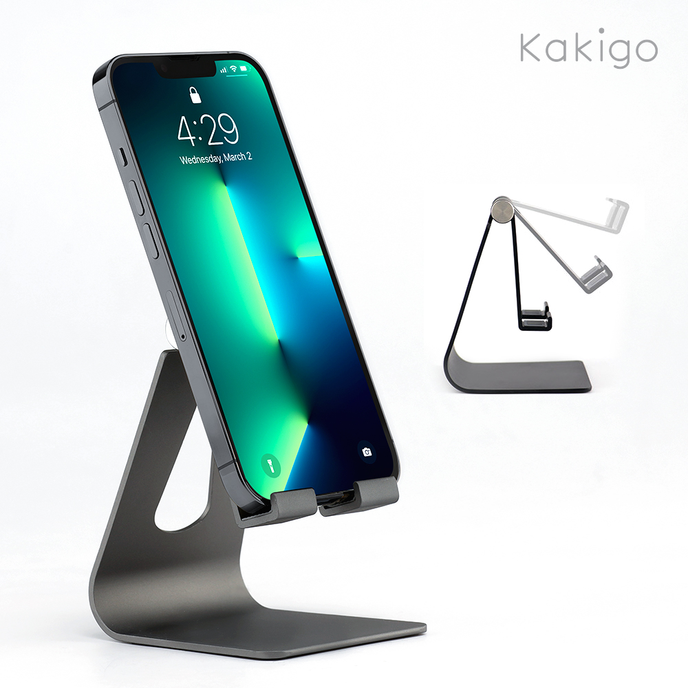 카키고 핸드폰 거치대 알루미늄 스마트폰 스탠드 접이식 휴대폰 책상 거치대 탁상용 고정대 블랙