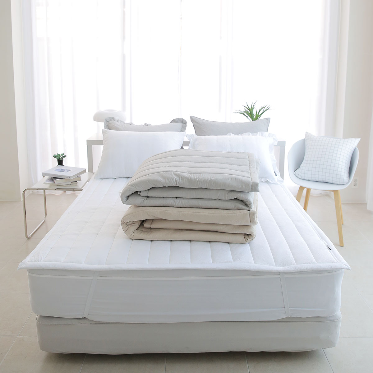 이불패드 패밀리 침대패드 겸 이불 크리즈 알러지케어 고정밴드 Q