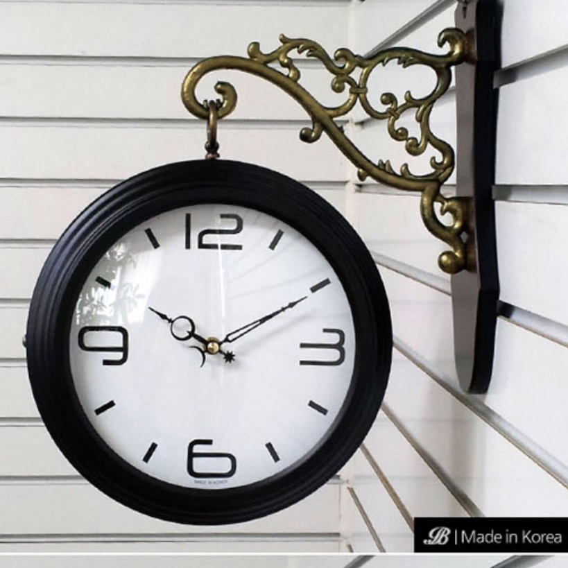 다크 브라운 럭셔리 벽시계 벽걸이 양면 시계 건전지 명품 고급형 무소음 무브먼트 레트로
