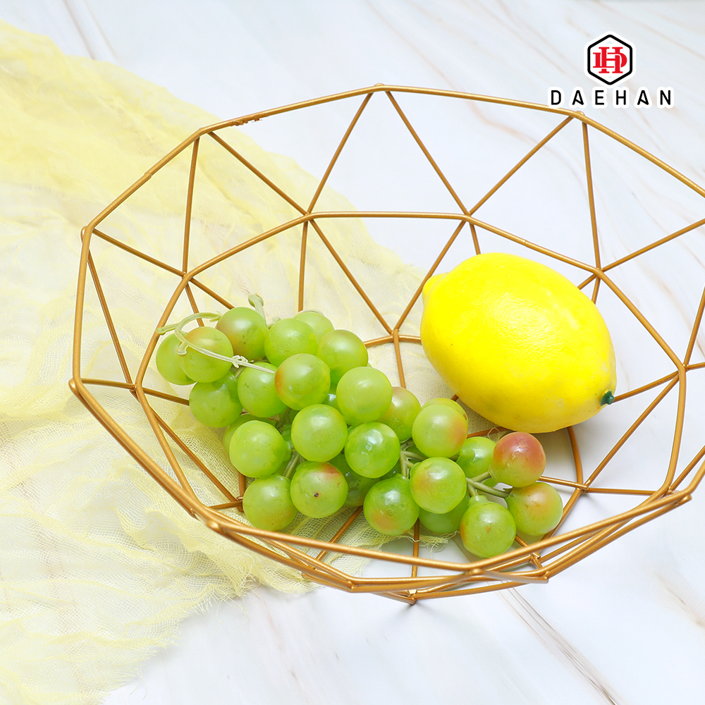[노마진] 철제 와이어 철망 바구니 과일트레이 간식 소품 네트망 그물 바스켓 골드 대형