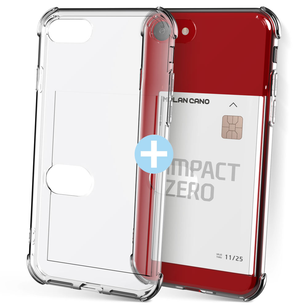 1+1 아이폰 SE3/SE2/7/8 슬라이드 투명 카드 수납 젤리 케이스-모카할인