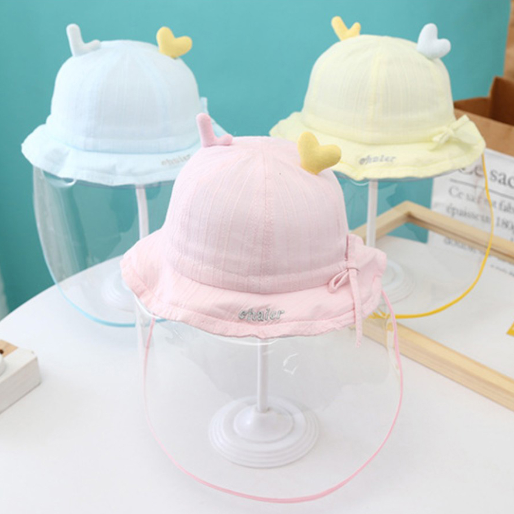 신생아 아기 코로나모자 파스텔하트뿔모자 비말차단모자 페이스쉴드 봄 여름 유아 가림막 모자 탈부착
