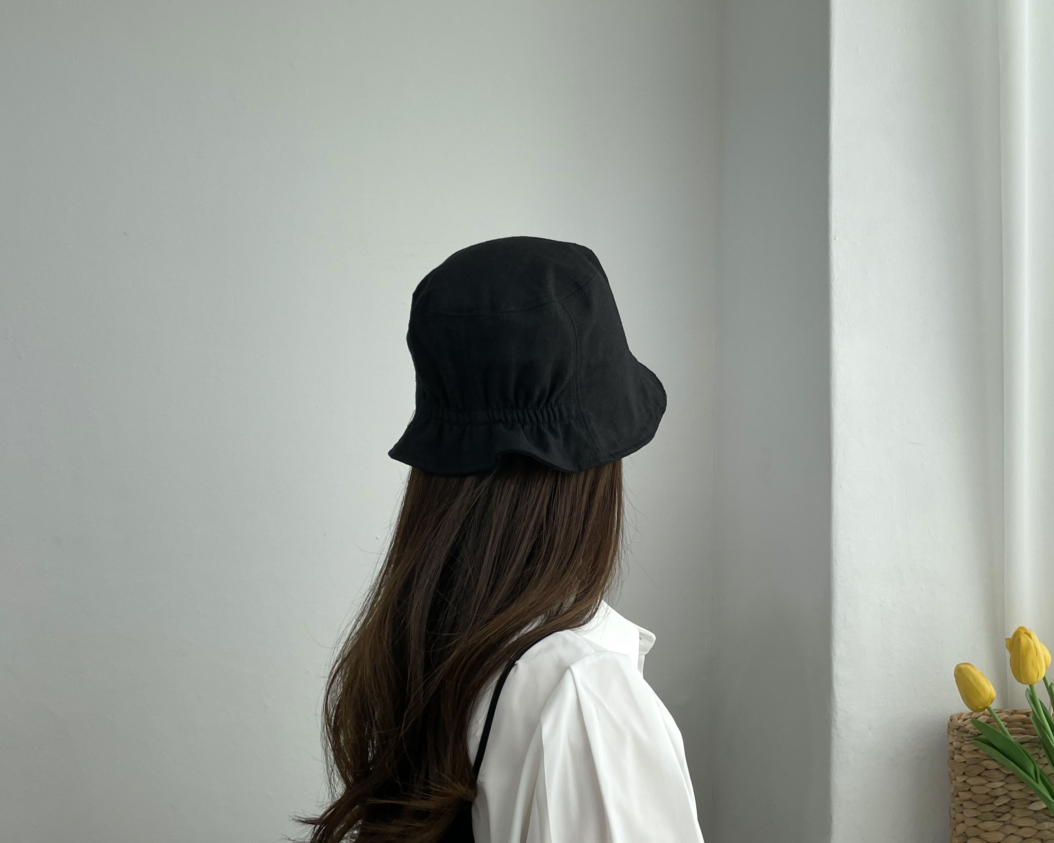 봄 여름 린넨 밴딩 숏챙 턱 끈 여성 보넷 벙거지 모자 버킷햇 상세 이미지 15