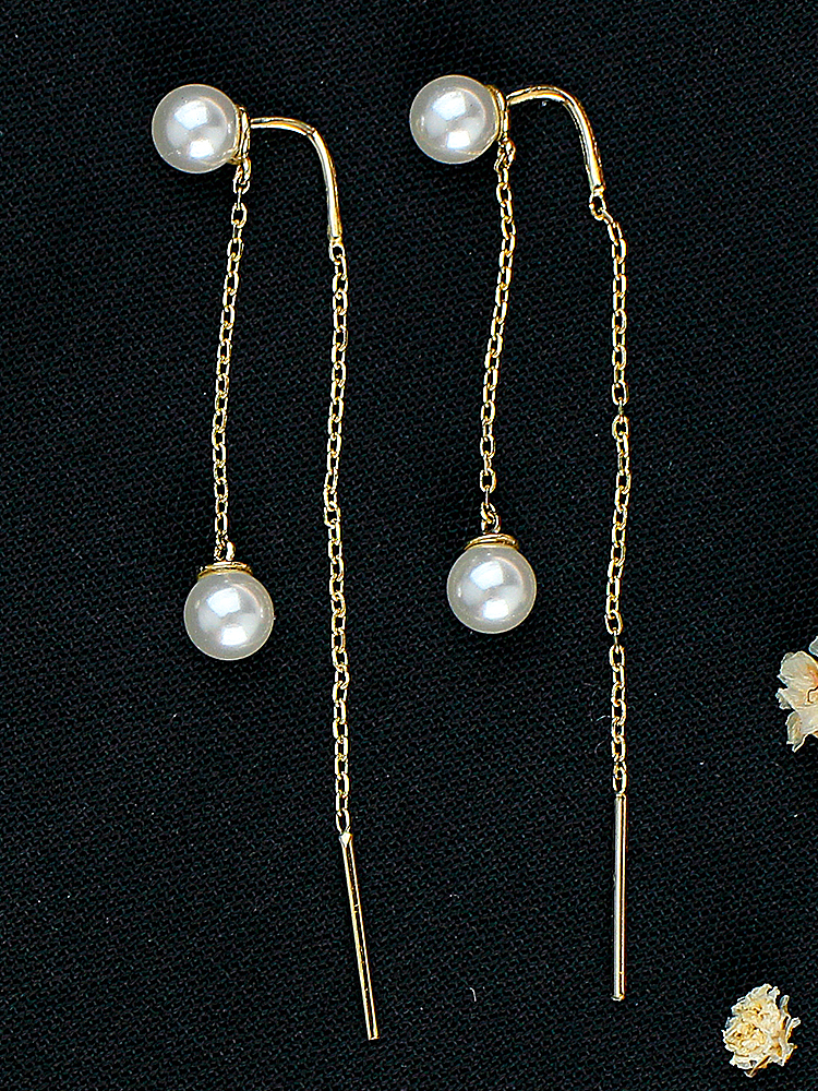 더블 핵 진주 롱 드롭 귀걸이 5미리 탄생석 여자 친구 선물 생일 30대