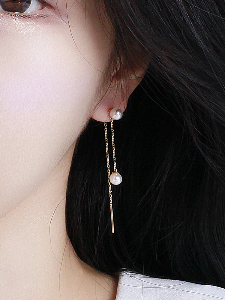 더블 핵 진주 롱 드롭 귀걸이 5미리 탄생석 여자 친구 선물 생일 30대