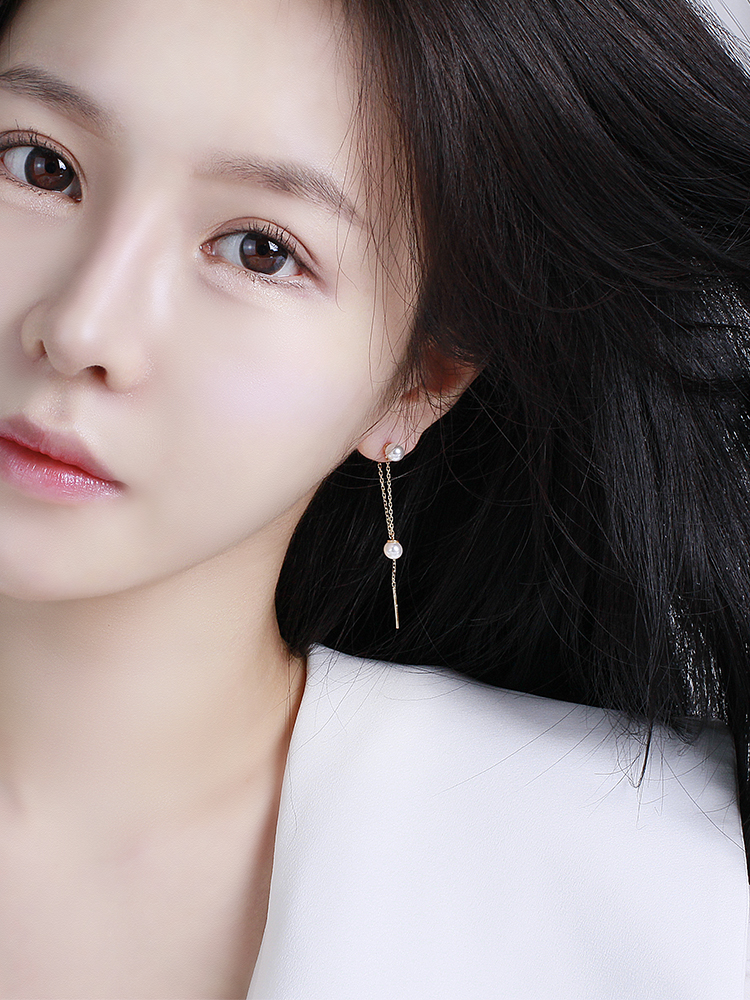 더블 핵 진주 롱 드롭 귀걸이 5미리 탄생석 여자 친구 선물 생일 30대