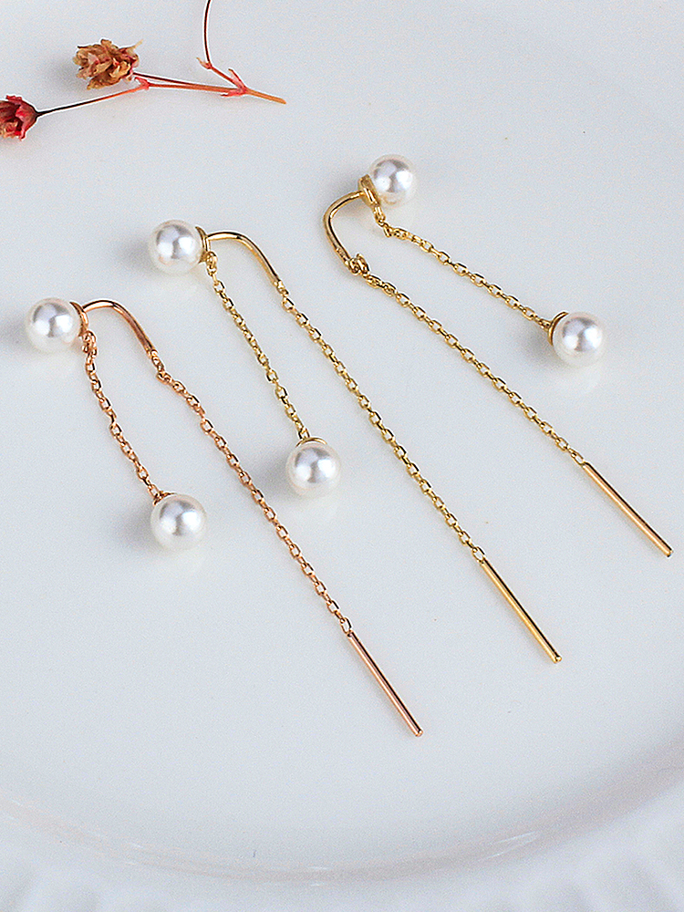 더블 핵 진주 롱 드롭 귀걸이 5미리 탄생석 여자 친구 선물 생일 30대