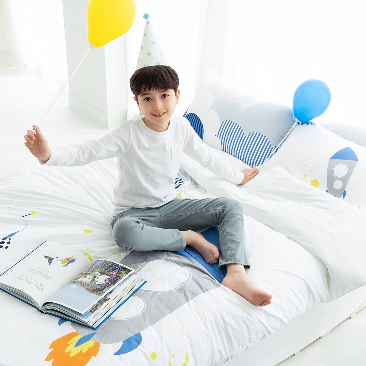키즈 알러지 사계절 무봉제 누빔 이불커버 베개세트 플라잉 (우주선), S.SS(싱글.슈퍼싱글겸용)