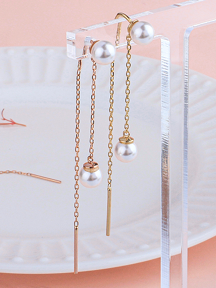 더블 핵 진주 롱 드롭 귀걸이 5미리 탄생석 여자 친구 선물 생일 30대