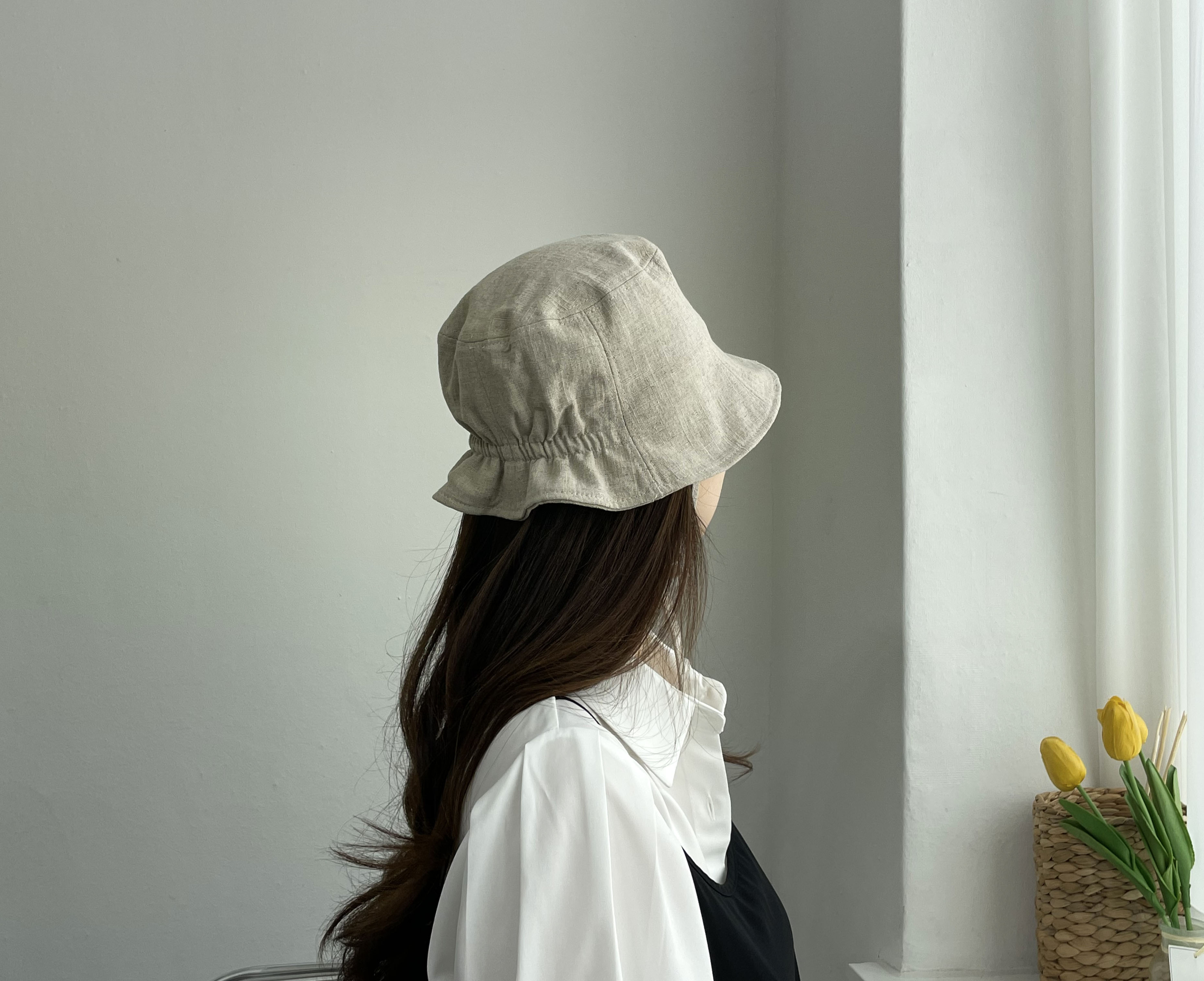 봄 여름 린넨 밴딩 숏챙 턱 끈 여성 보넷 벙거지 모자 버킷햇 상세 이미지 10