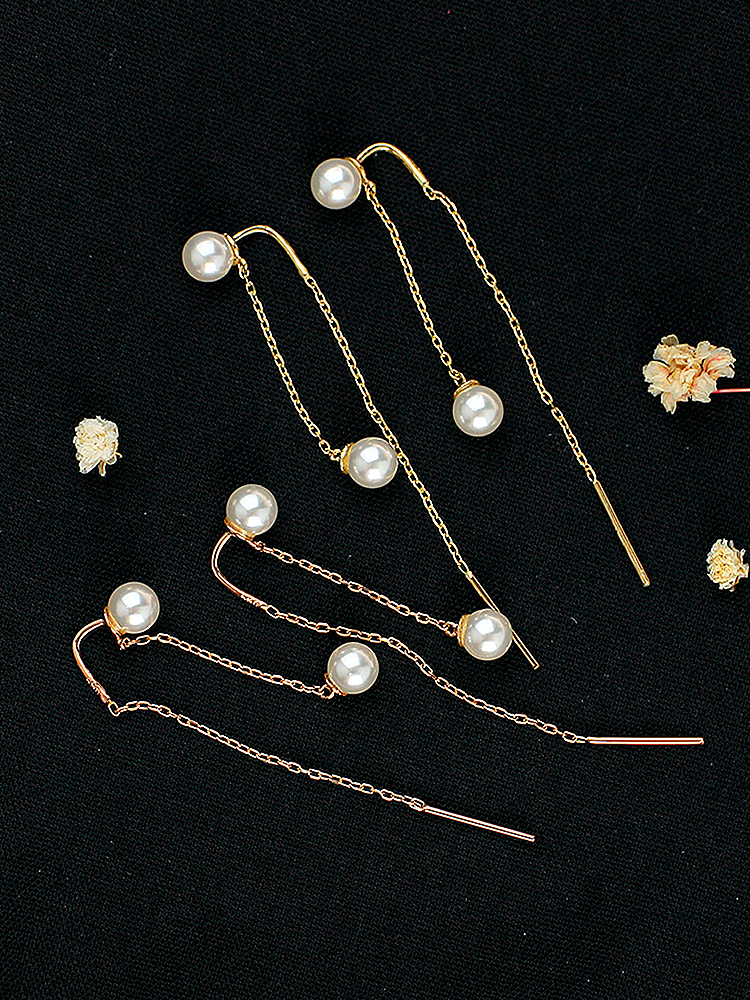 더블 핵 진주 롱 드롭 귀걸이 5미리 탄생석 여자 친구 선물 생일 30대