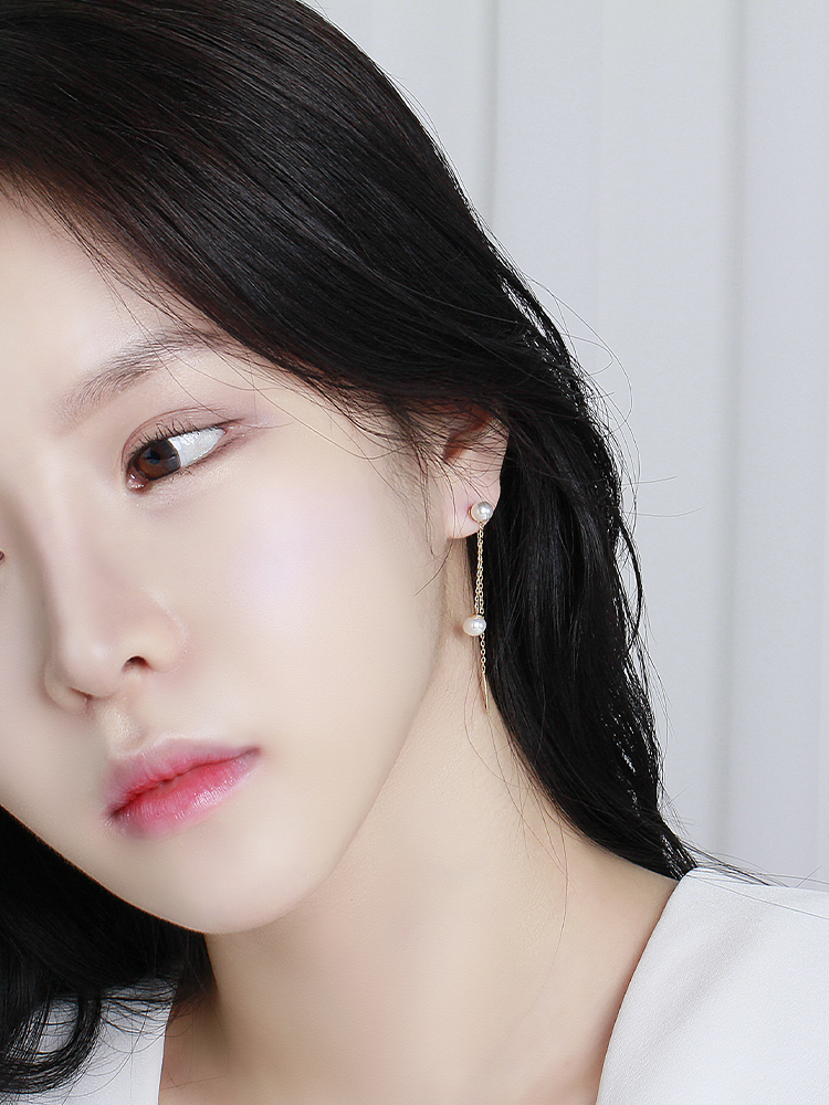 더블 핵 진주 롱 드롭 귀걸이 5미리 탄생석 여자 친구 선물 생일 30대