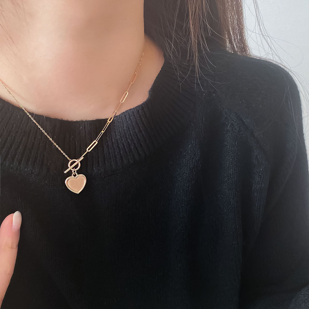 14k 18k 하트 코인 토글바 믹스 체인 목걸이 (각인가능) - 르블링