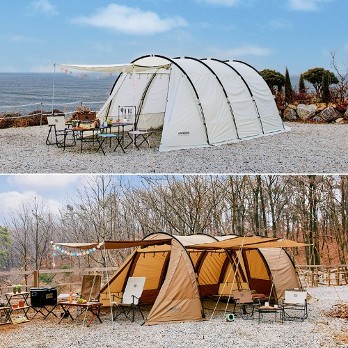 스노우라인 새턴2룸DX SNF5ULT004 캠핑 텐트 터널형 대형 가족 리빙쉘 텐트