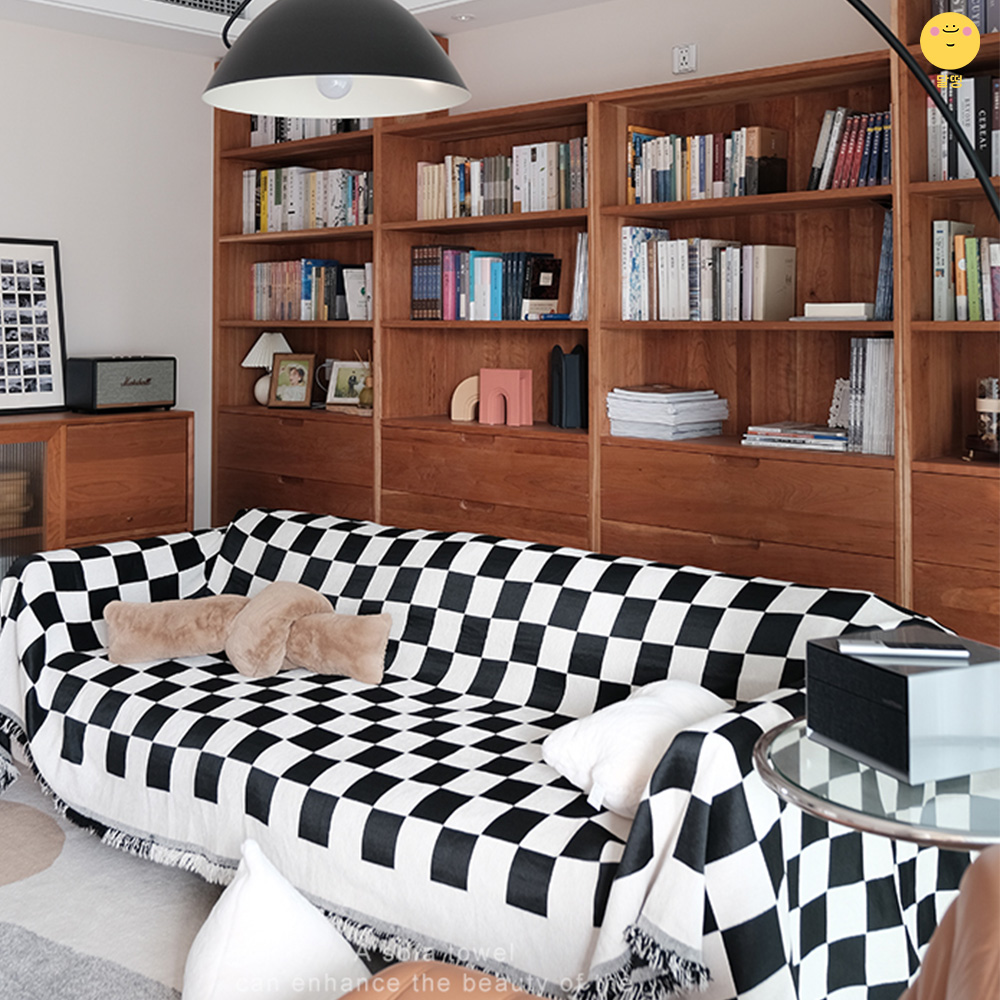 달떵 그린 화이트 체커보드 쇼파 커버 천갈이 덮개 가죽 블랭킷 커버링 패브릭180x180