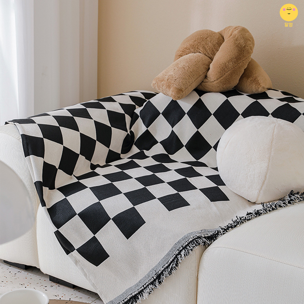 달떵 그린 화이트 체커보드 쇼파 커버 천갈이 덮개 가죽 블랭킷 커버링 패브릭180x180