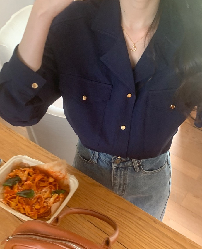 [자체제작]#가을🍂굿모닝 실키 양포켓 골드버튼 하객룩 블라우스 셔츠 상세 이미지 8