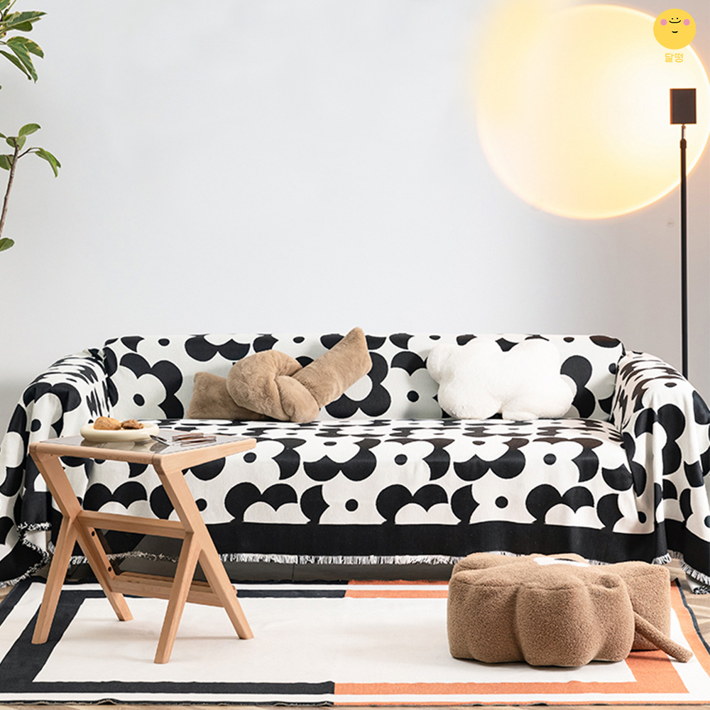 달떵 그린 화이트 체커보드 쇼파 커버 천갈이 덮개 가죽 블랭킷 커버링 패브릭180x180