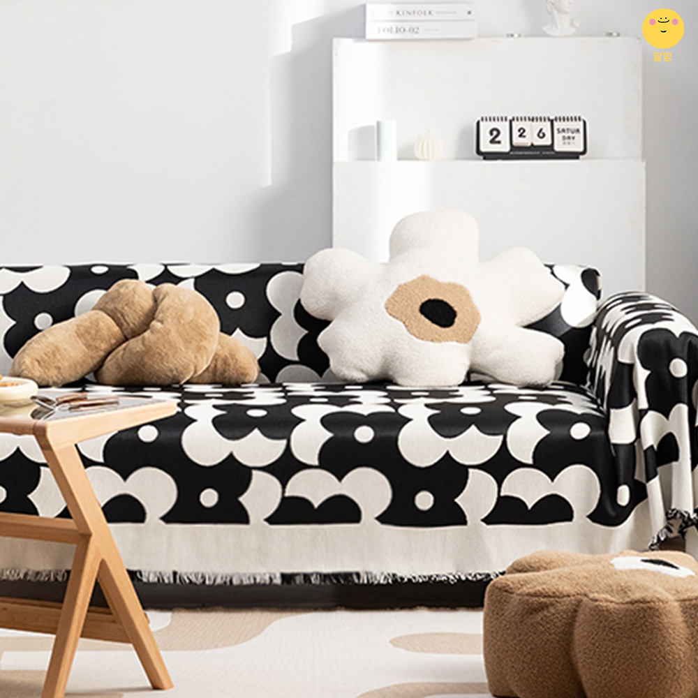 달떵 그린 화이트 체커보드 쇼파 커버 천갈이 덮개 가죽 블랭킷 커버링 패브릭180x180