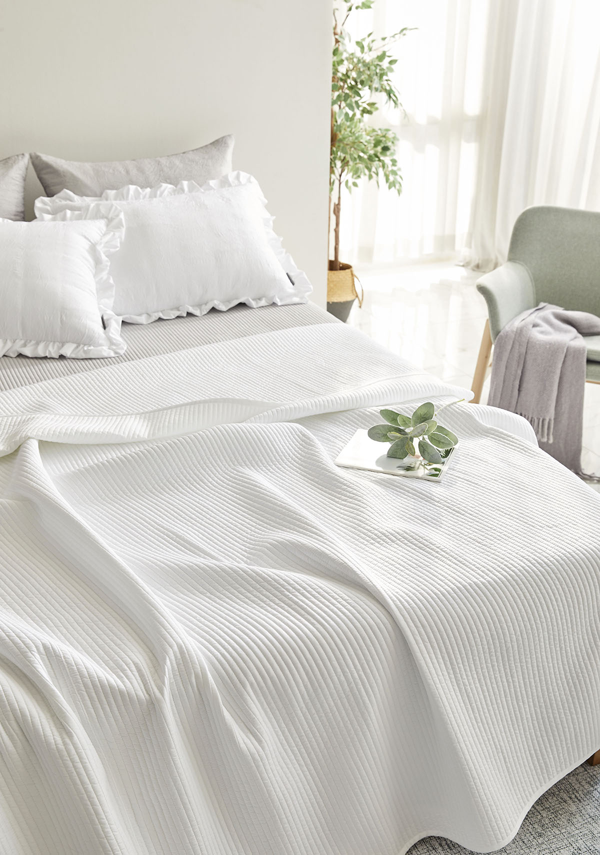 패밀리침대패드 알러지케어 워싱 줄누빔 이불패드 스프레드 150x210