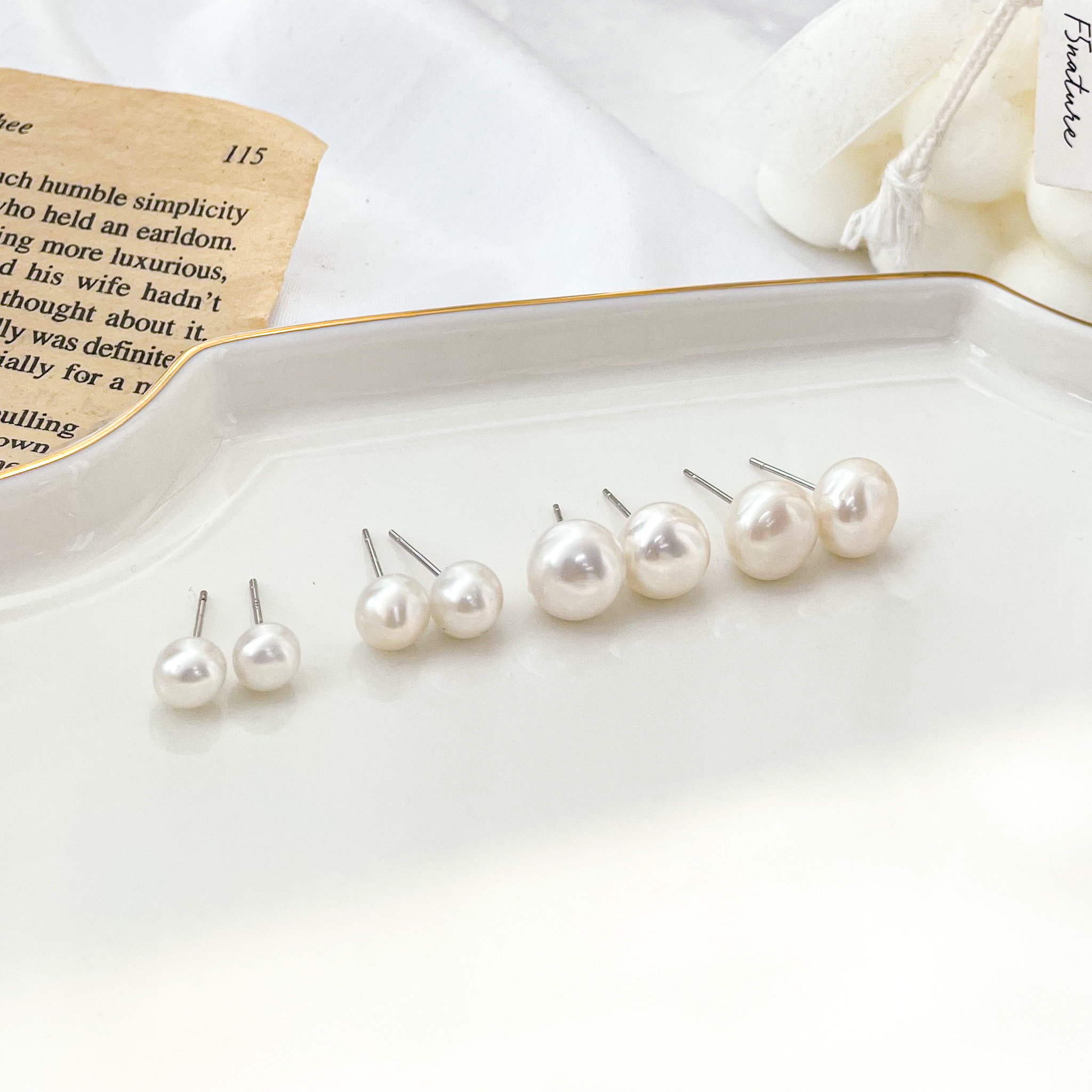 실버 925 심플 클래식 천연 담수 진주 은침 귀찌 귀걸이