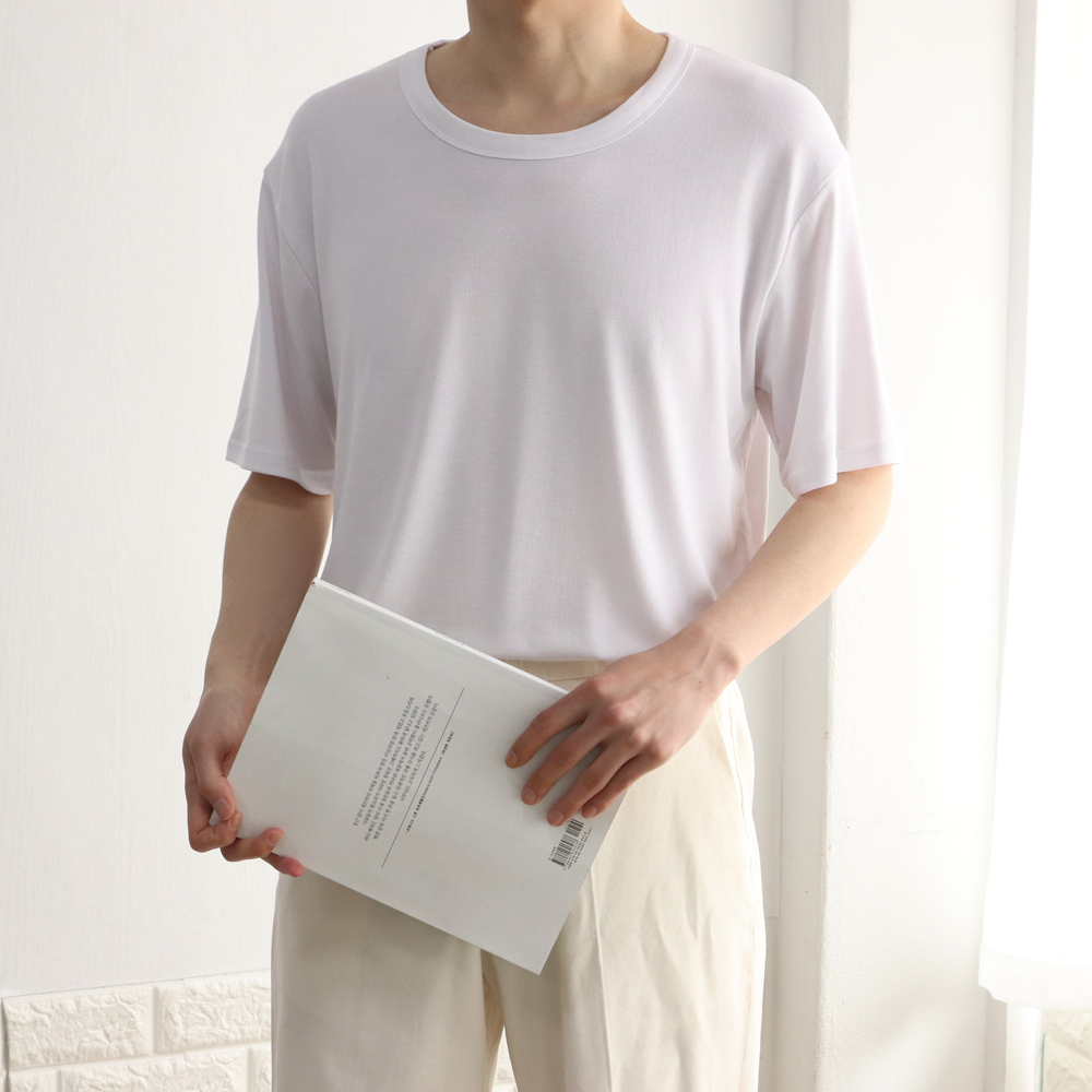 남자오버핏반팔티 오버핏 레이어드 실켓 유넥반팔티셔츠 이미지 3