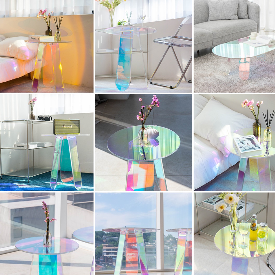 홀로그램 테이블 레인보우 테이블 높은 거실 소파 투명 아크릴 테이블